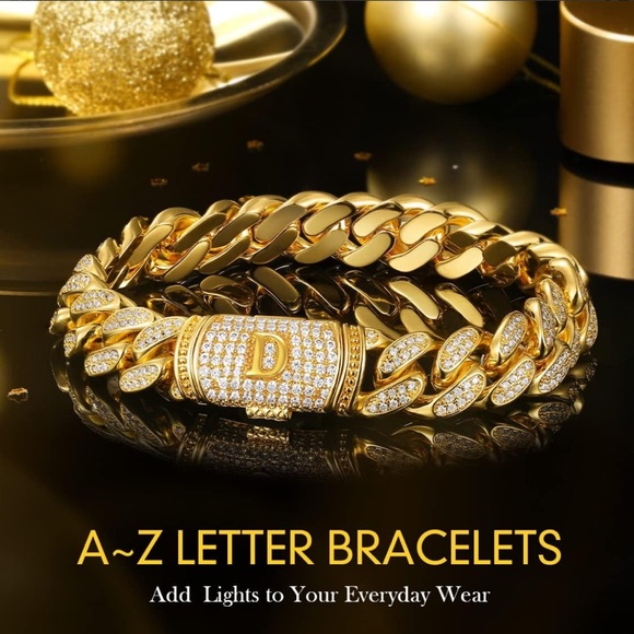 ETEVON Initial “R” Bracelet for Men Link Chain with Box Clasp Cubic Zirconia - Picture 11 of 13